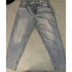 Old Navy High-Rise Slouchy Tapered Ankle Jeans Light Blue Button Pockets